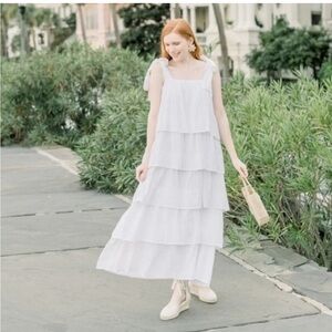 VICTORIA DUNN WHITE EYELET BENNET MAXI‎ DRESS XS